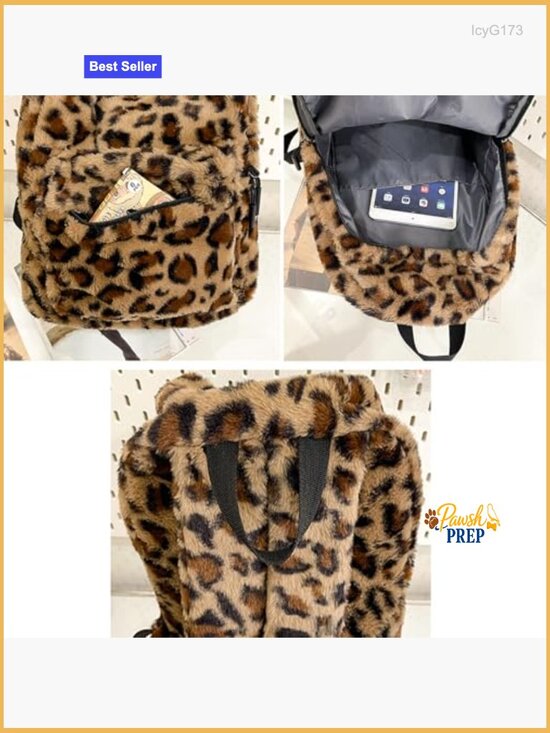 Fluffy Leopard Print Y2K Backpack Fashion Small Daypack Rucksack Cheetah main image 7